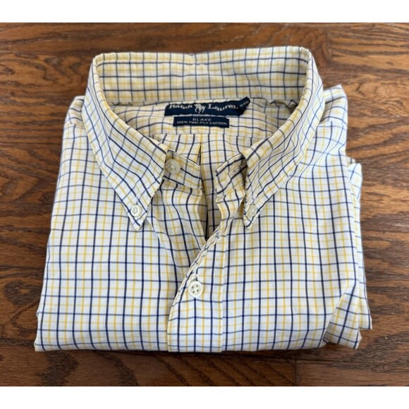 Vintage Ralph Lauren Button Down Shirt Mens XL White Yellow Check Blake Two Ply - Picture 9 of 10